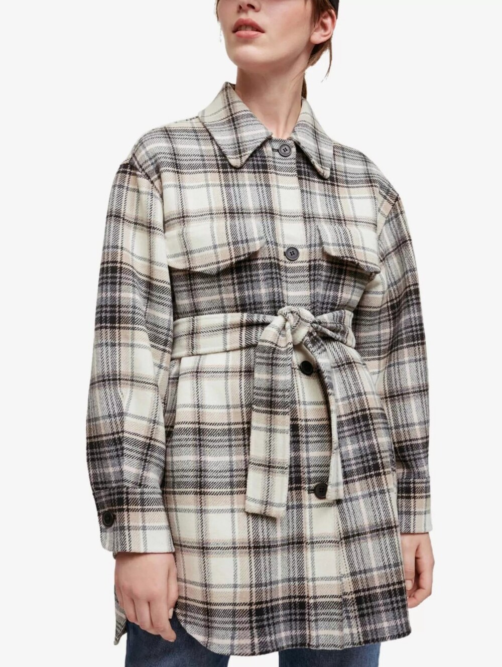 Maje Plaid Belted Shacket